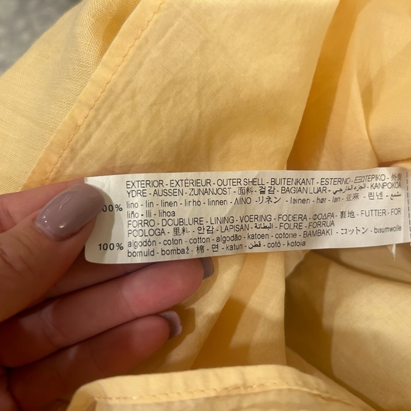 ZARA sz 11-12 years light yellow linen dress with front wait tie, button up - Picture 10 of 11